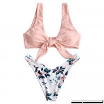 ZAFUL Women Plant Print Tie Front High Leg Cut Bikini Set Padded Scoop Neck 2 Pieces Beachwear Swimsuit Pink B07NL5J5GH